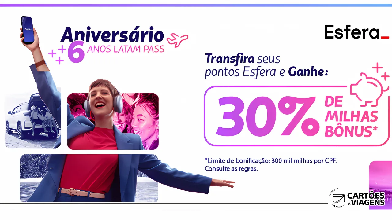 Pontos Esfera para o Latam Pass: transfira com 30% de bônus
