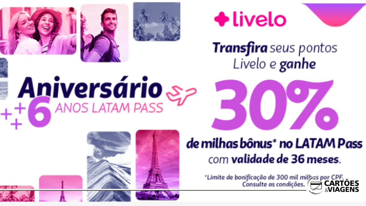 Transfira seus Pontos Livelo para Latam com Bônus de 30% (até 23/09)