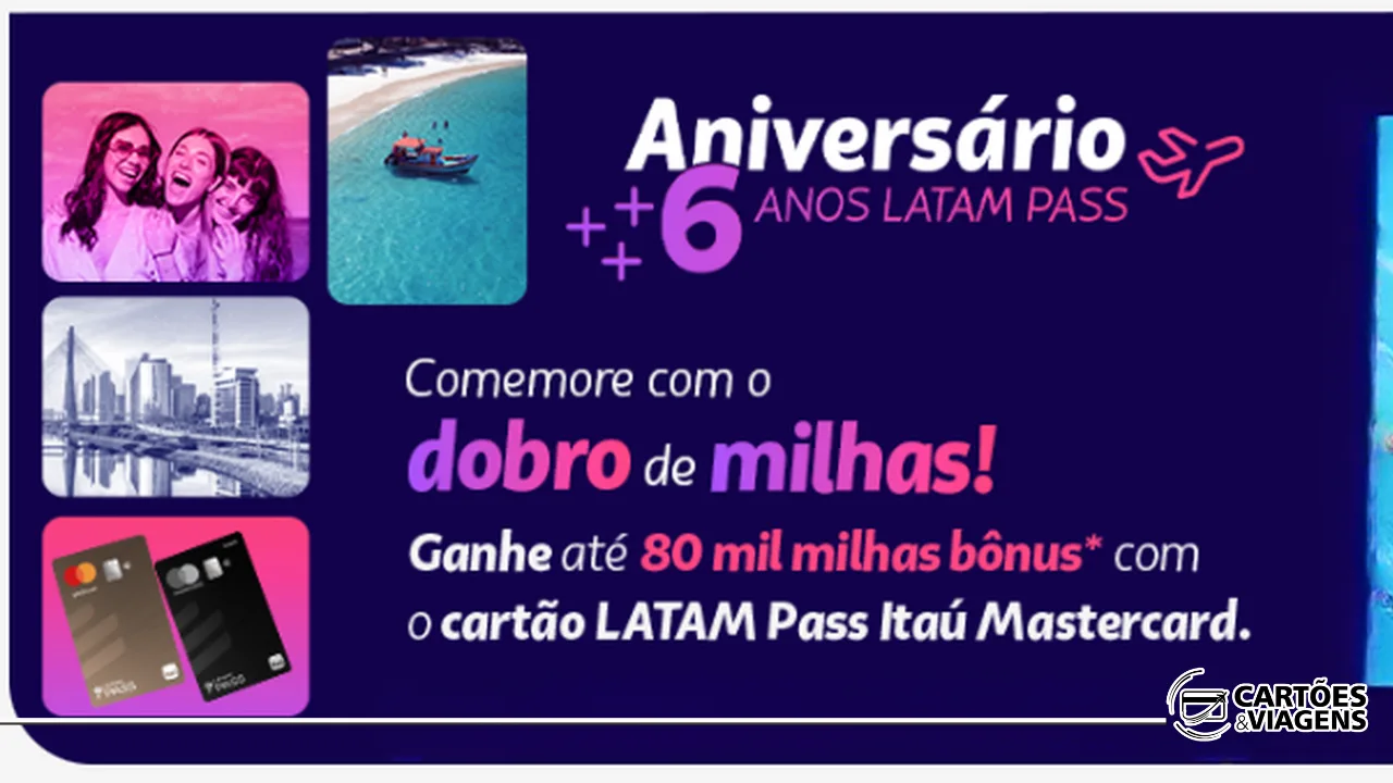 Bônus de adesão cartão Latam: até 80.000 milhas na campanha de aniversário LATAM Pass Itaú