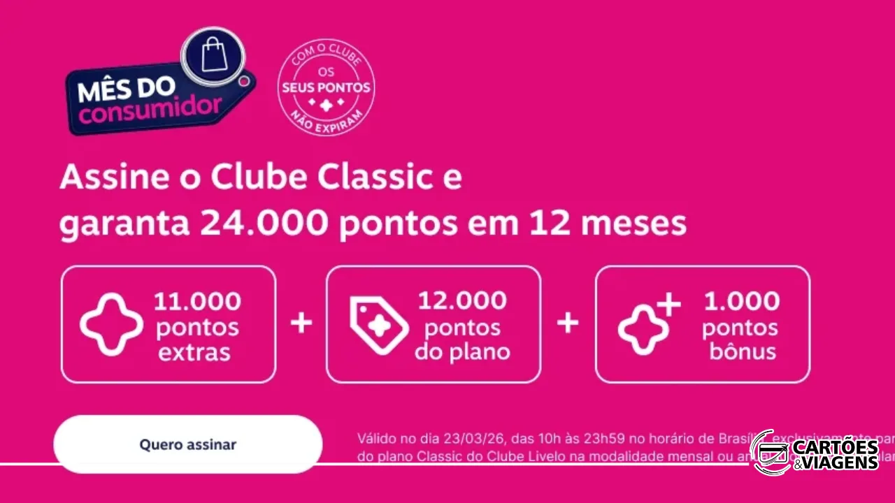 Clube Livelo Classic: Ganhe 24.000 pontos com Bônus de Adesão Livelo