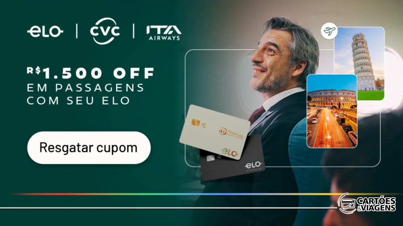 Promoção Elo ITA e CVC: Ganhe R$ 1.500 de desconto em passagens internacionais