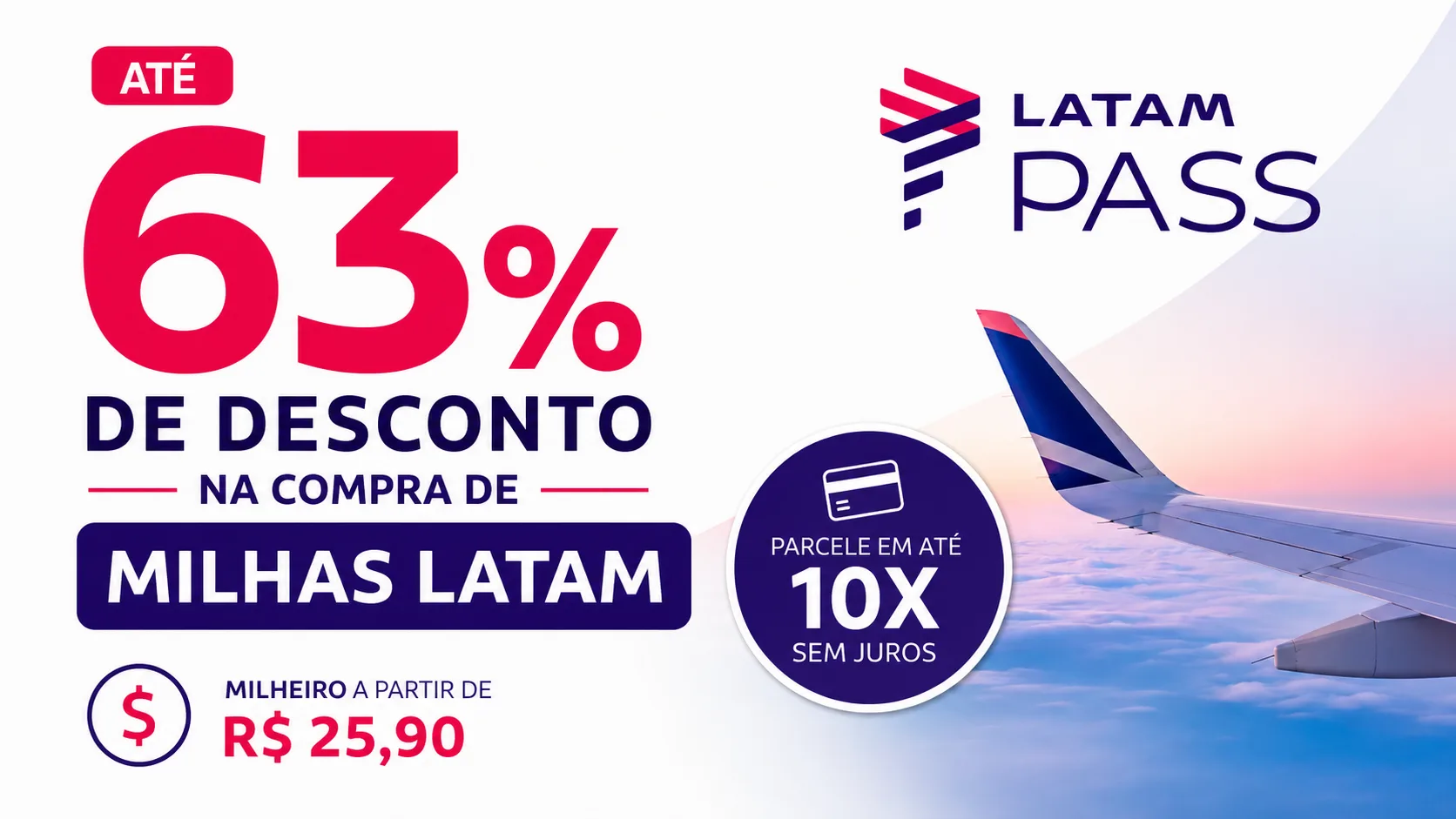 63% de desconto na compra de milhas Latam: promoção reduz milheiro para R$ 25,90