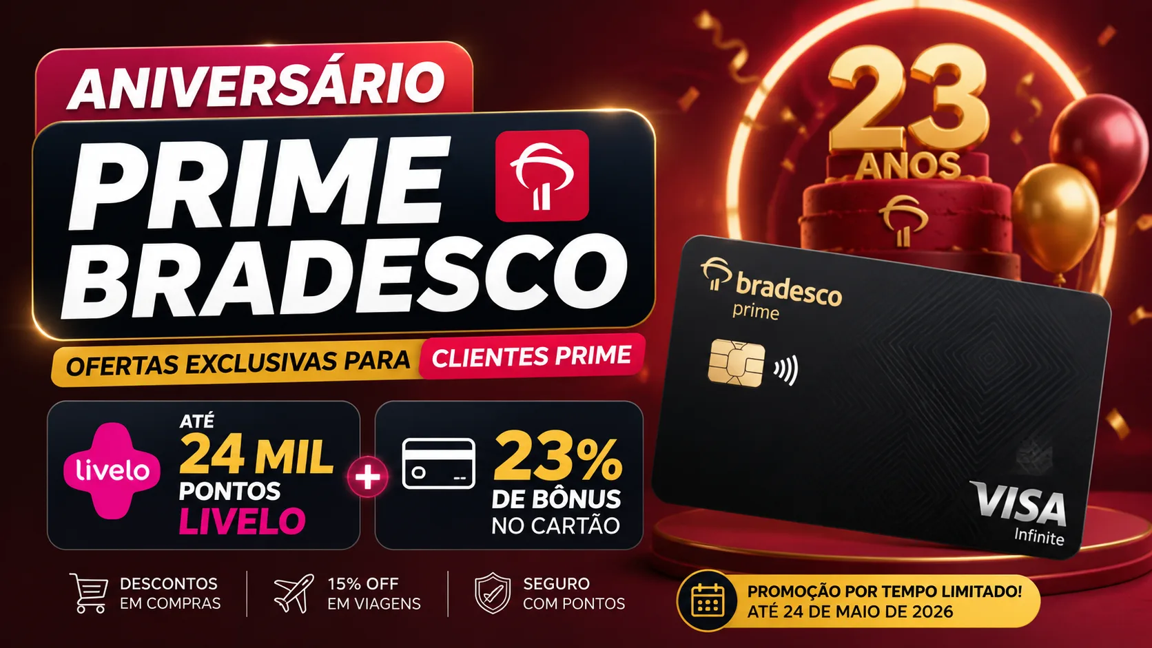 Aniversário Prime Bradesco: Ganhe Até 24 Mil Pontos Livelo e 23% de Bônus no Cartão