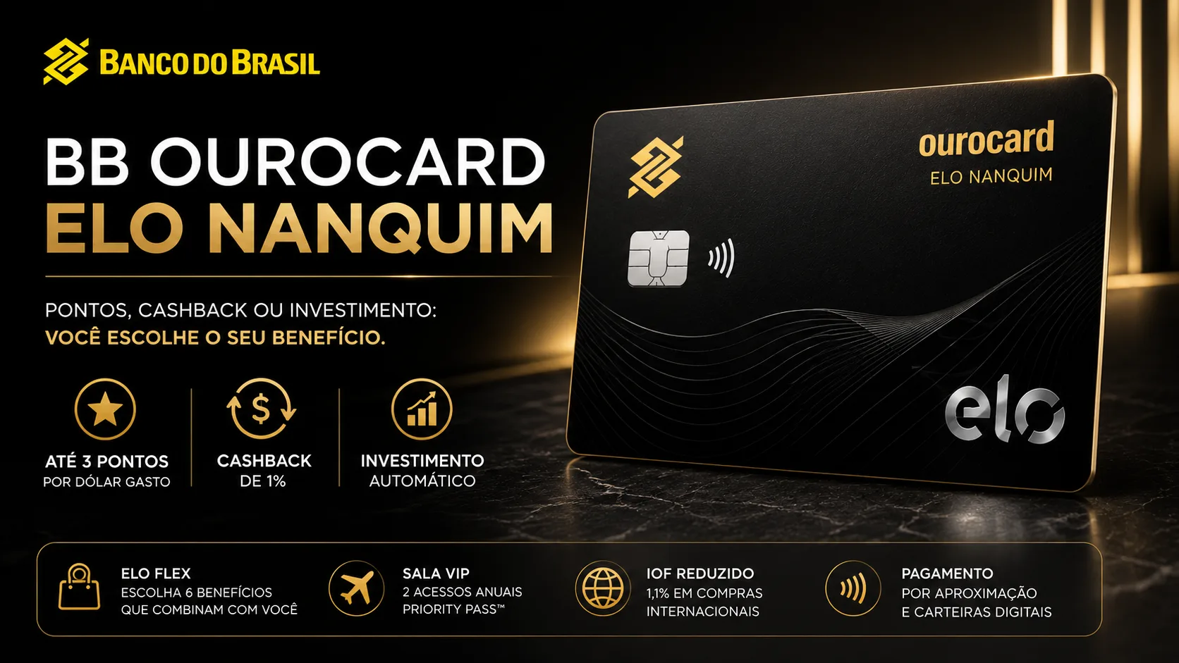 BB Ourocard Elo Nanquim: benefícios, cashback, pontos Livelo e anuidade