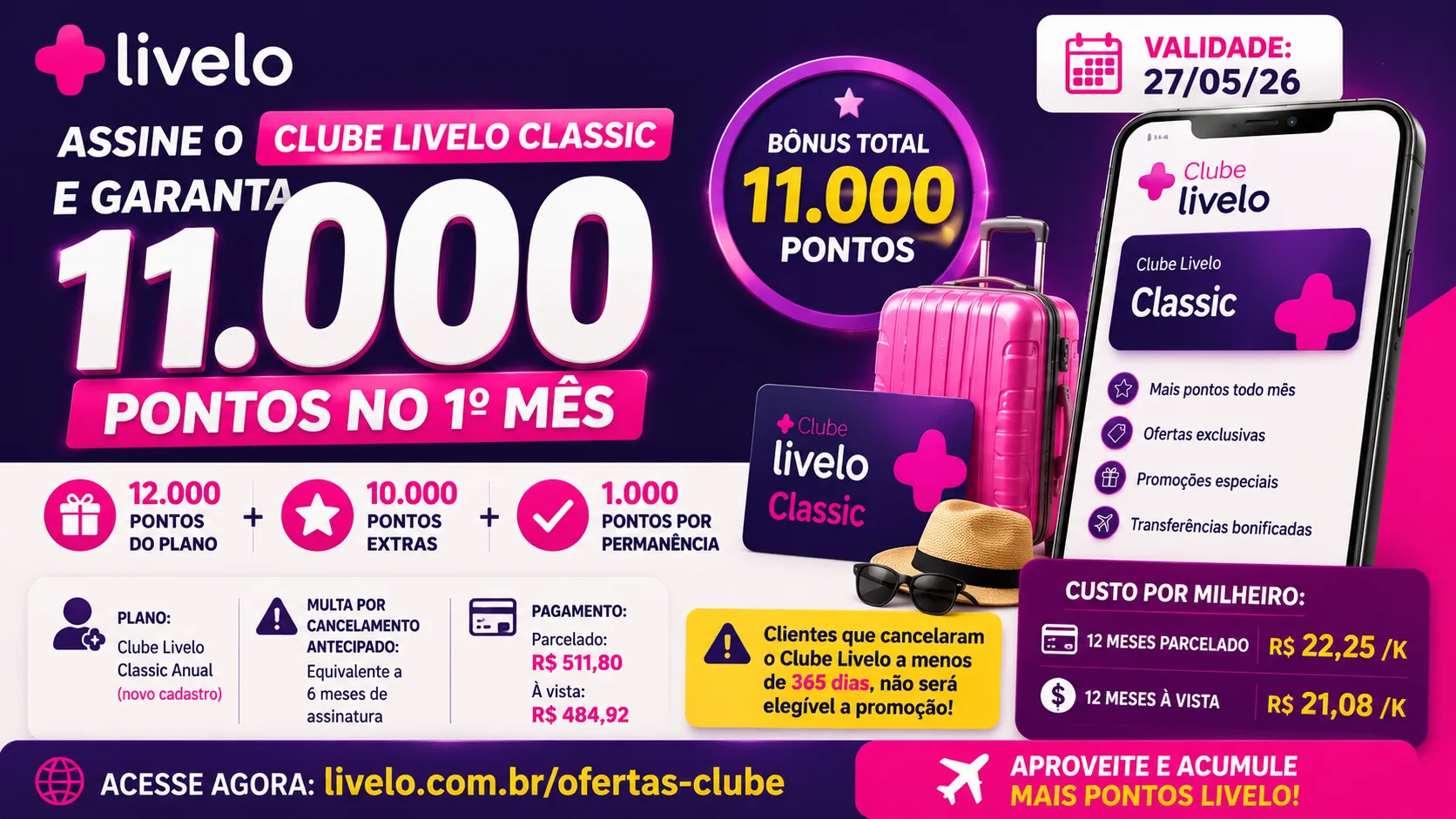 Clube Livelo Classic 11.000 pontos: assine o clube e receba bônus no primeiro mês