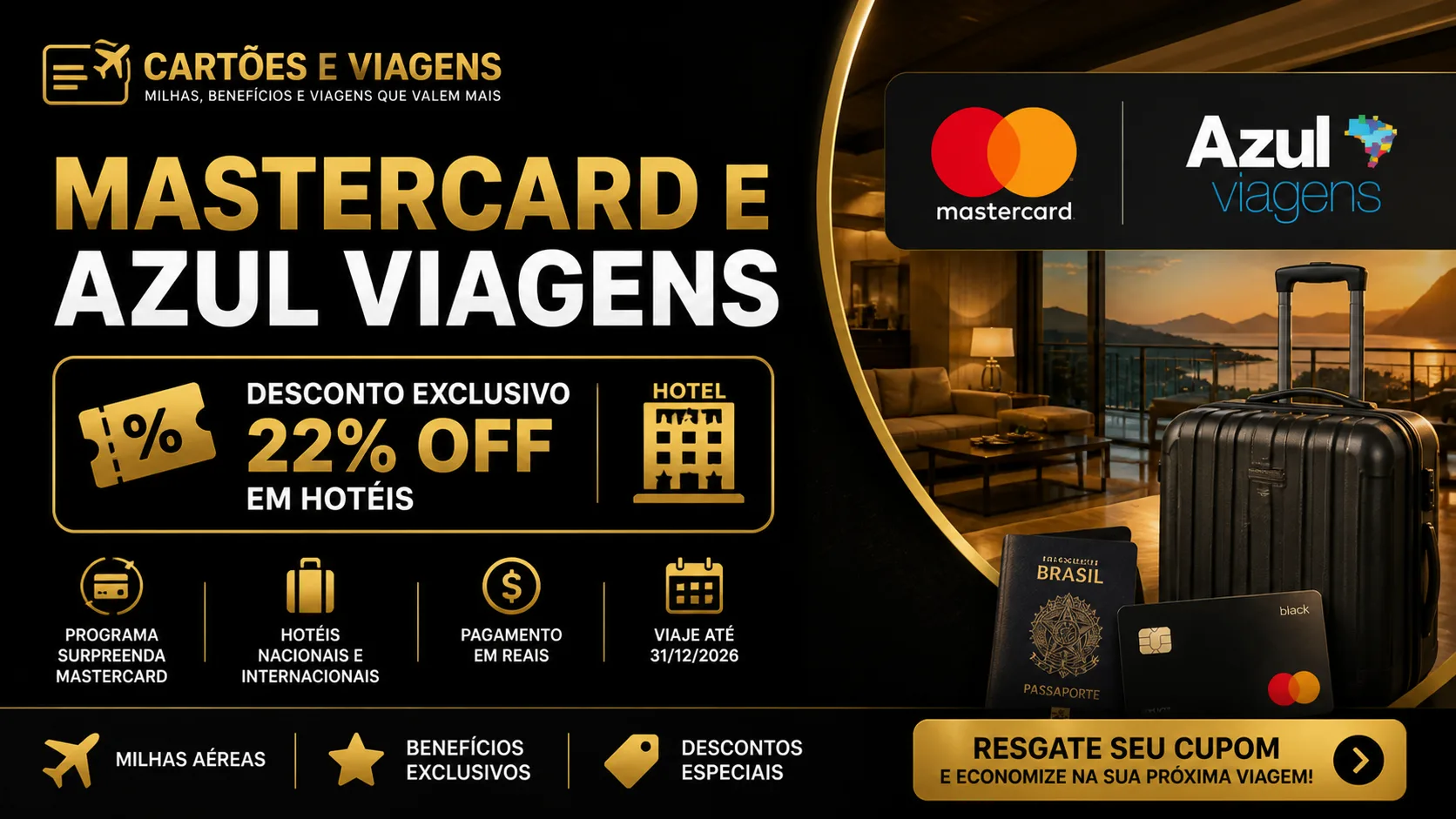 Mastercard e Azul Viagens: desconto de 22% em hotéis com cupom exclusivo