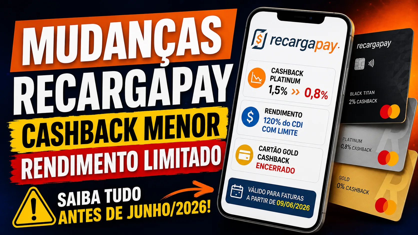 Mudanças Cartão RecargaPay Platinum: Cashback despenca e rendimento sofre limitação
