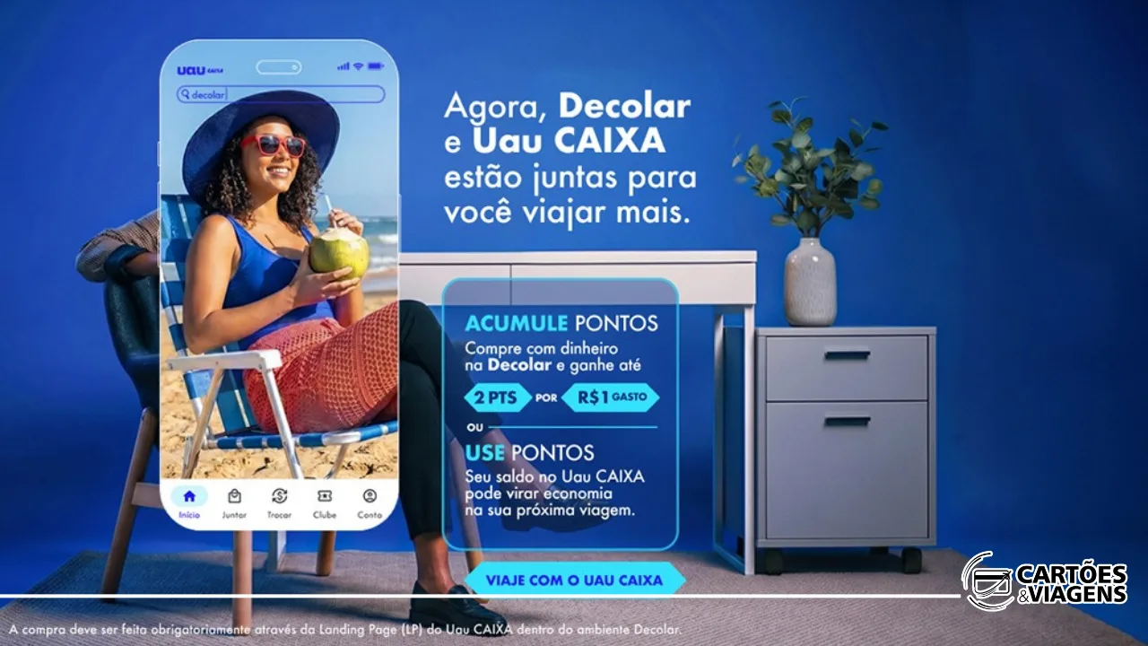 Parceria Uau CAIXA e Decolar permite acumular até 2 pontos por real gasto em viagens