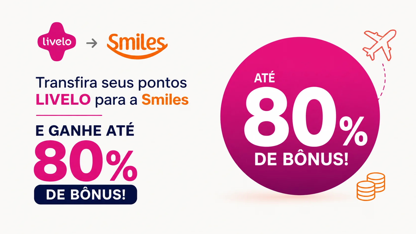 Livelo Smiles 80% Bônus: transfira seus pontos e ganhe até 80% de milhas extras