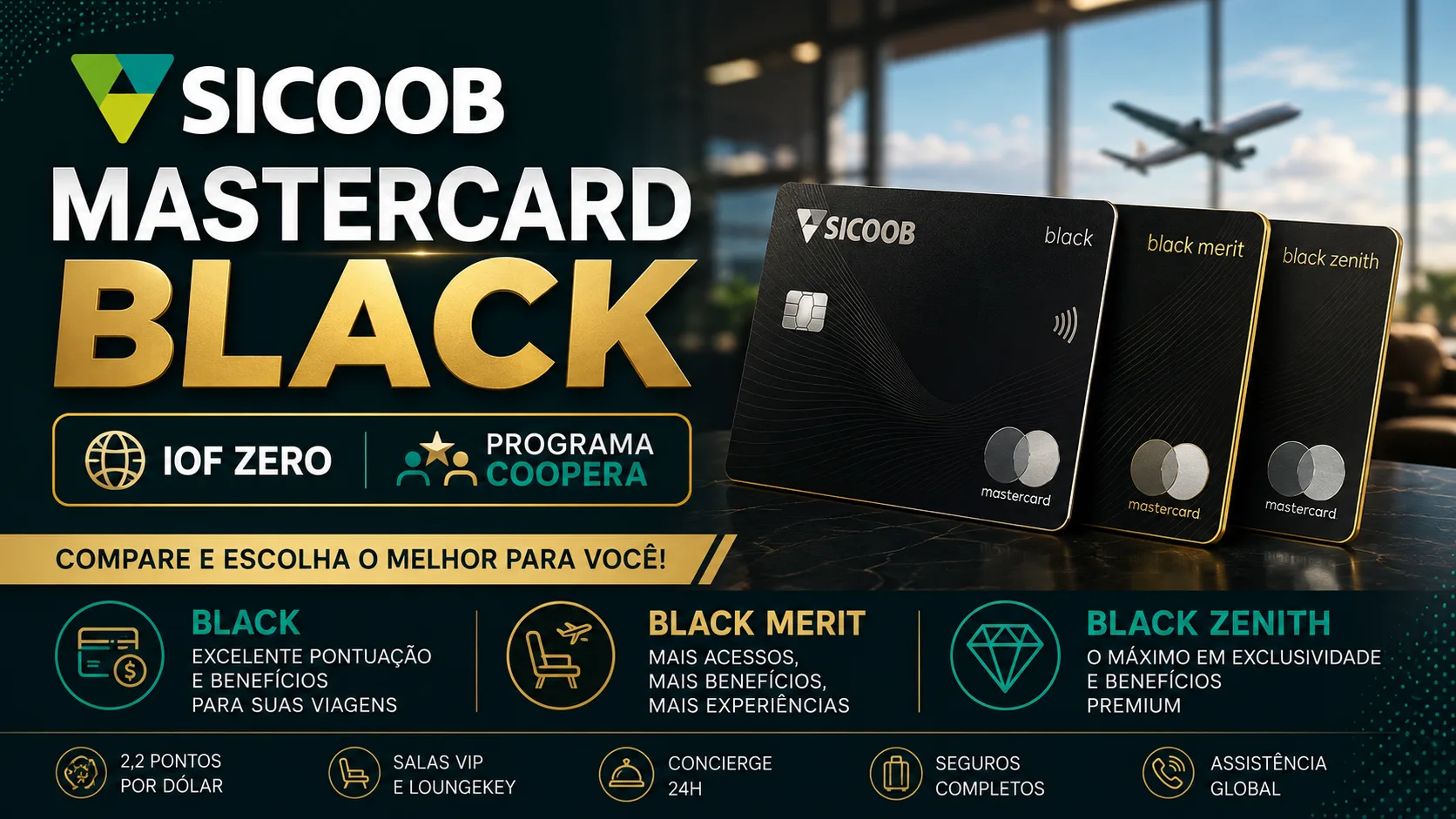 Cartão Sicoob Mastercard Black: benefícios, IOF Zero e comparação com Black Merit e Black Zenith Cartão Sicoob Mastercard Black: benefícios, IOF Zero e comparação com Black Merit e Black Zenith