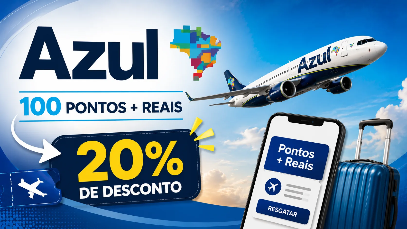 Azul Pontos + Reais: aproveite até 20% de desconto na emissão de passagens