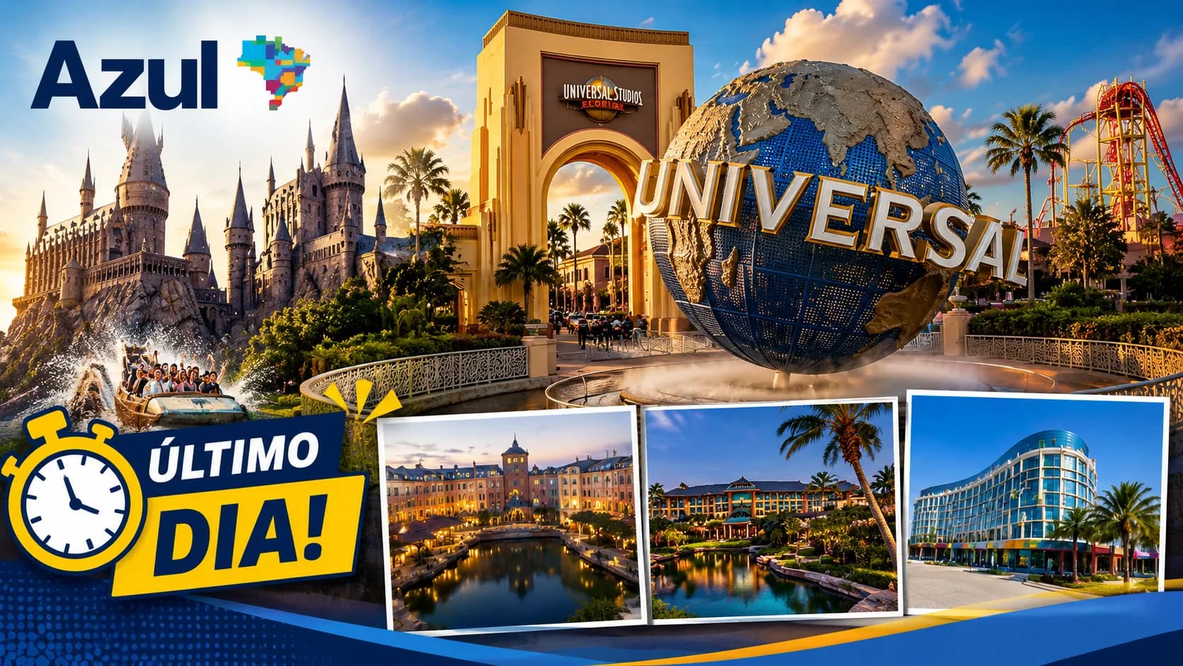 Azul Universal Orlando: ganhe até 20 pontos por real em hotéis e ingressos pela Azul Viagens
