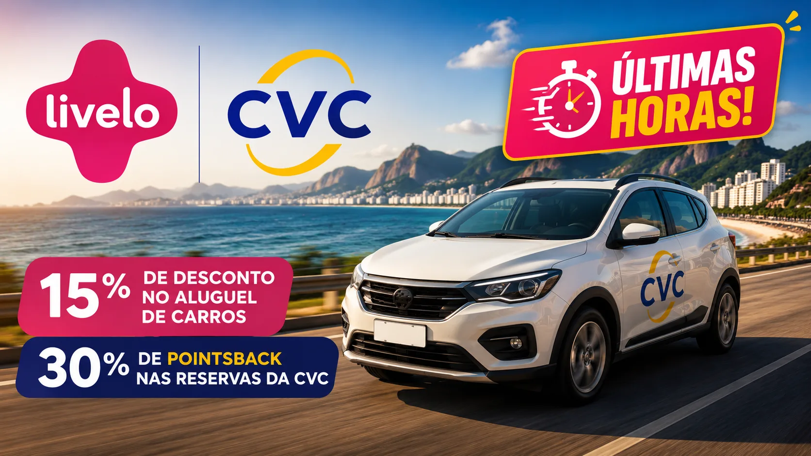Livelo aluguel de carros: aproveite 15% de desconto e 30% de pointsback nas reservas da CVC