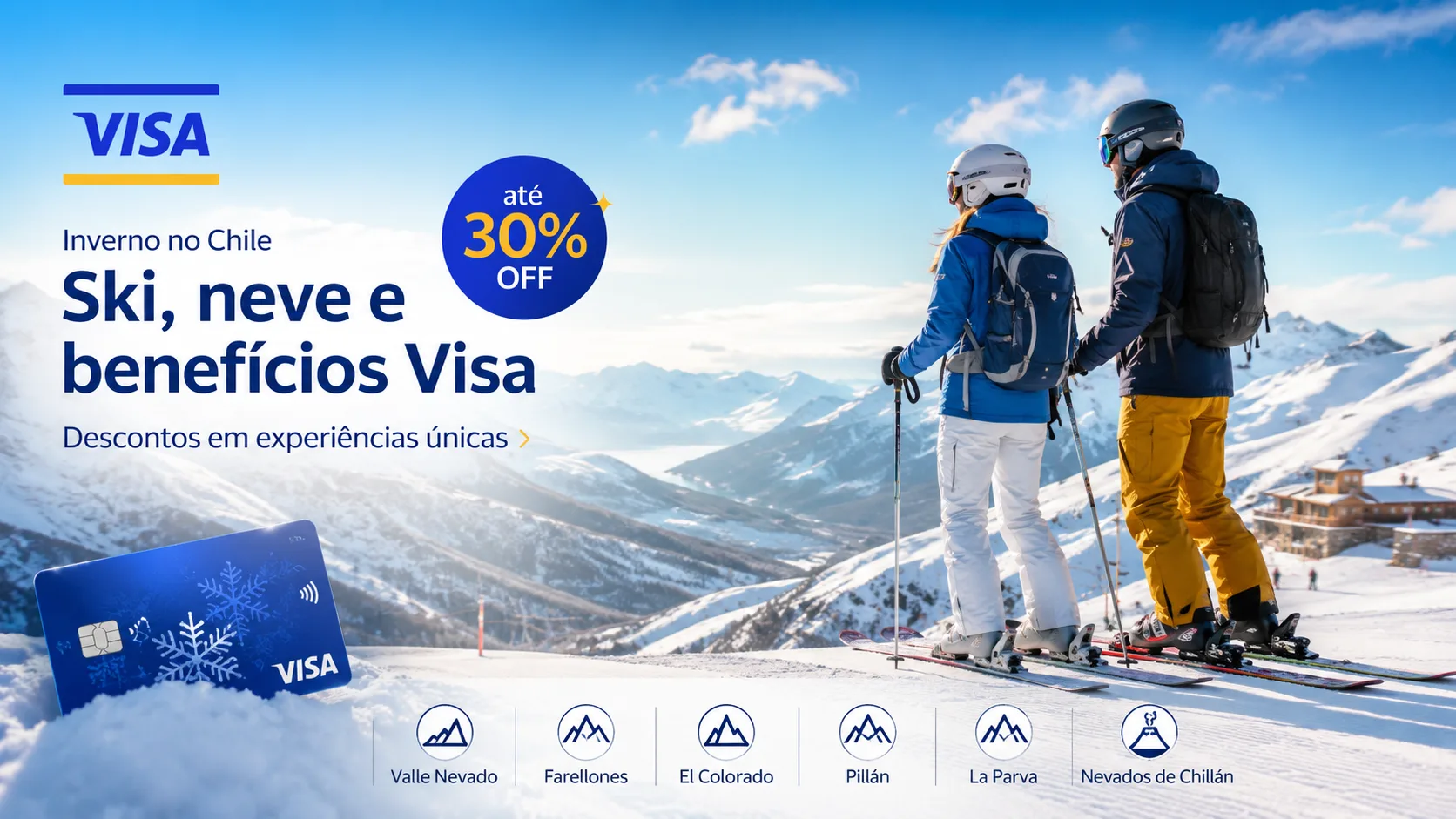 Promoção de inverno Visa oferece até 30% de desconto em centros de esqui no Chile e Argentina