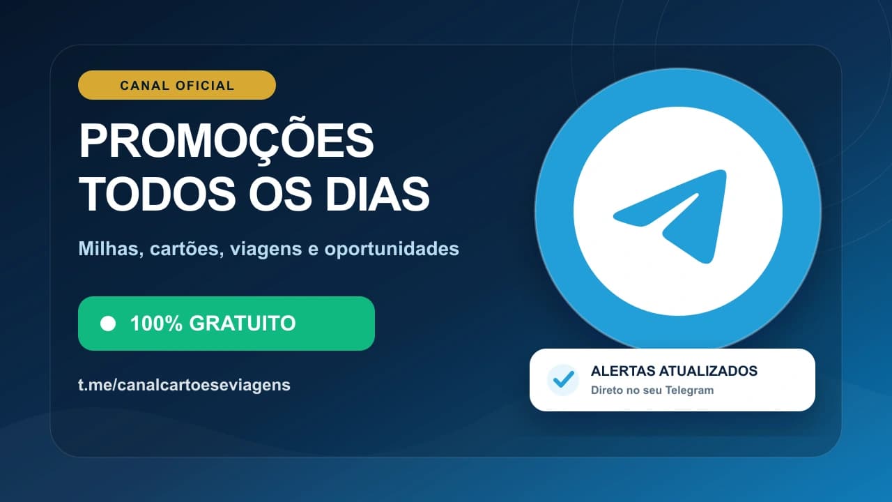 Canal do Telegram do Cartões e Viagens: promoções e alertas gratuitos todos os dias Canal do Telegram do Cartões e Viagens: promoções e alertas gratuitos todos os dias