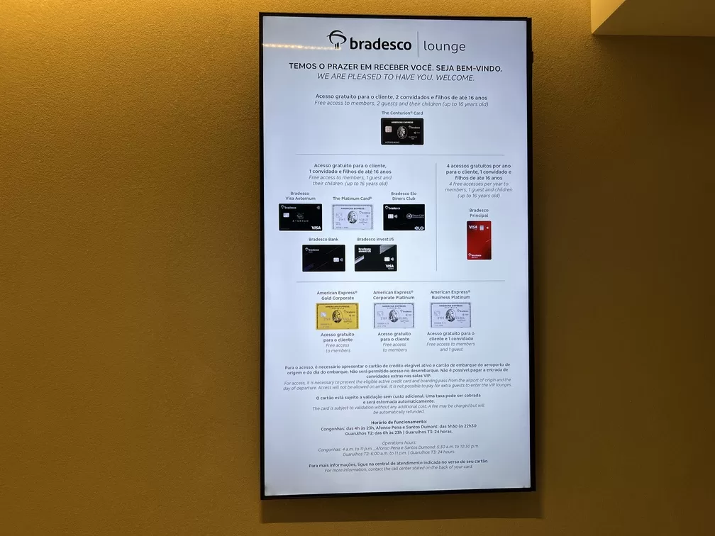 sala vip Bradesco gru t2 cartoes de acesso