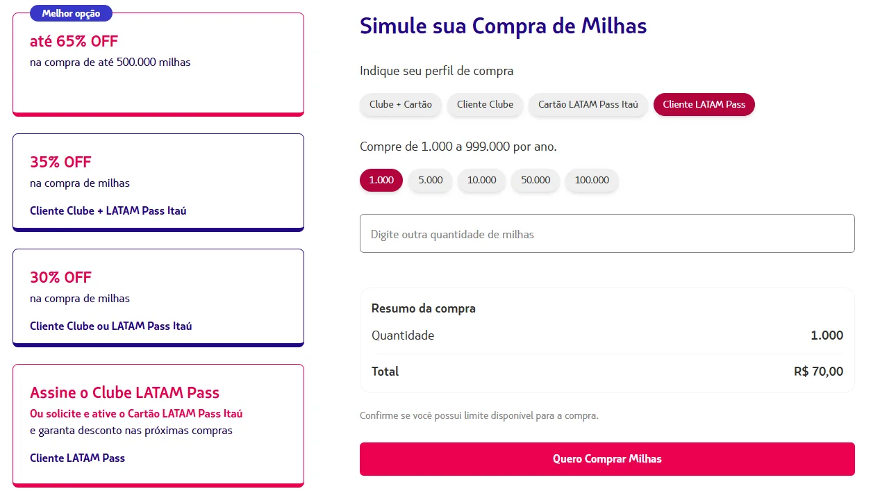 Comprar Milhas LATAM com Desconto: Até 65% OFF (até 05/09) 1 Comprar Milhas LATAM com Desconto