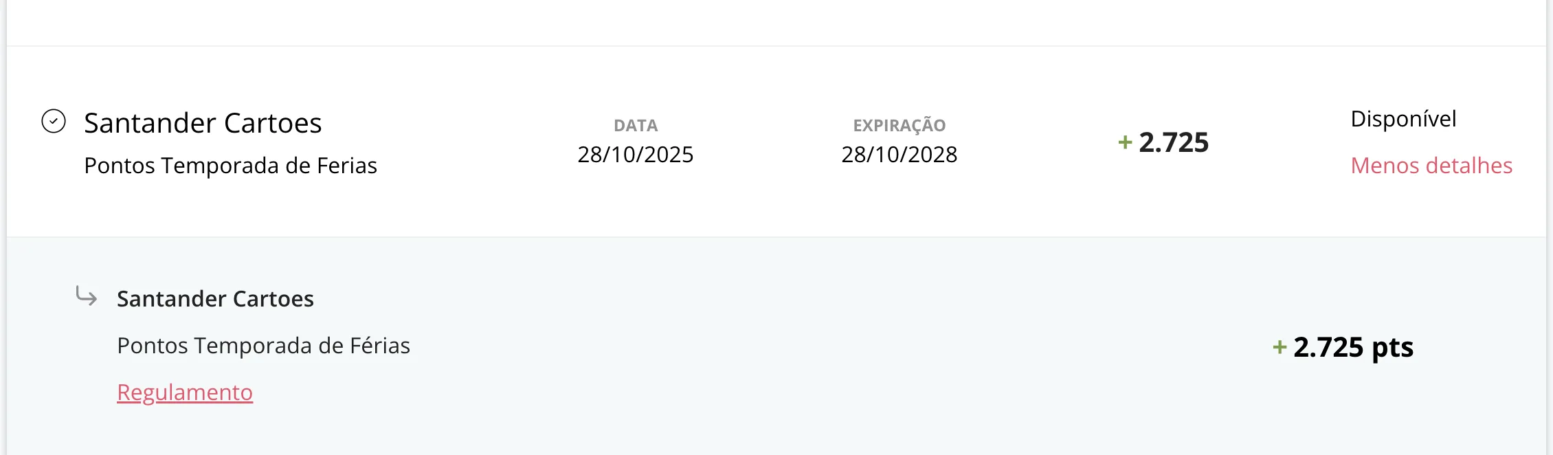Santander creditando pontos bônus