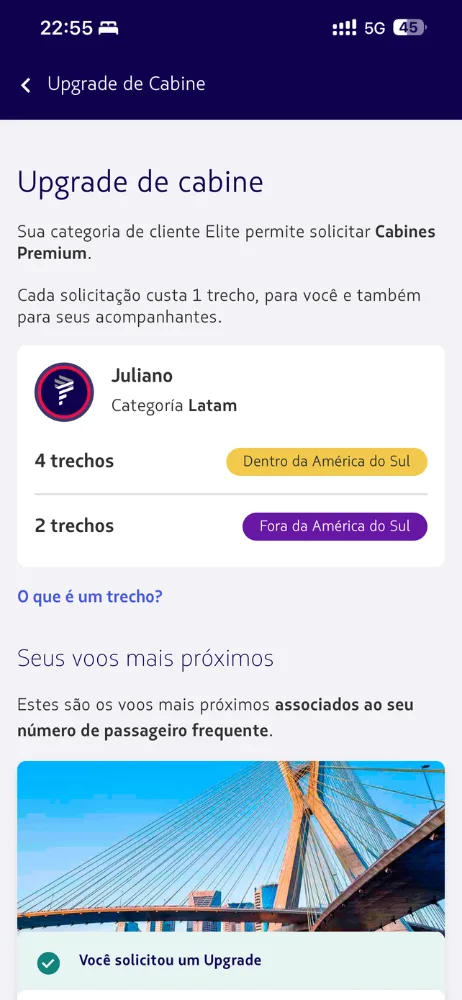 UPGRADE de cabine LATAM pelo celular